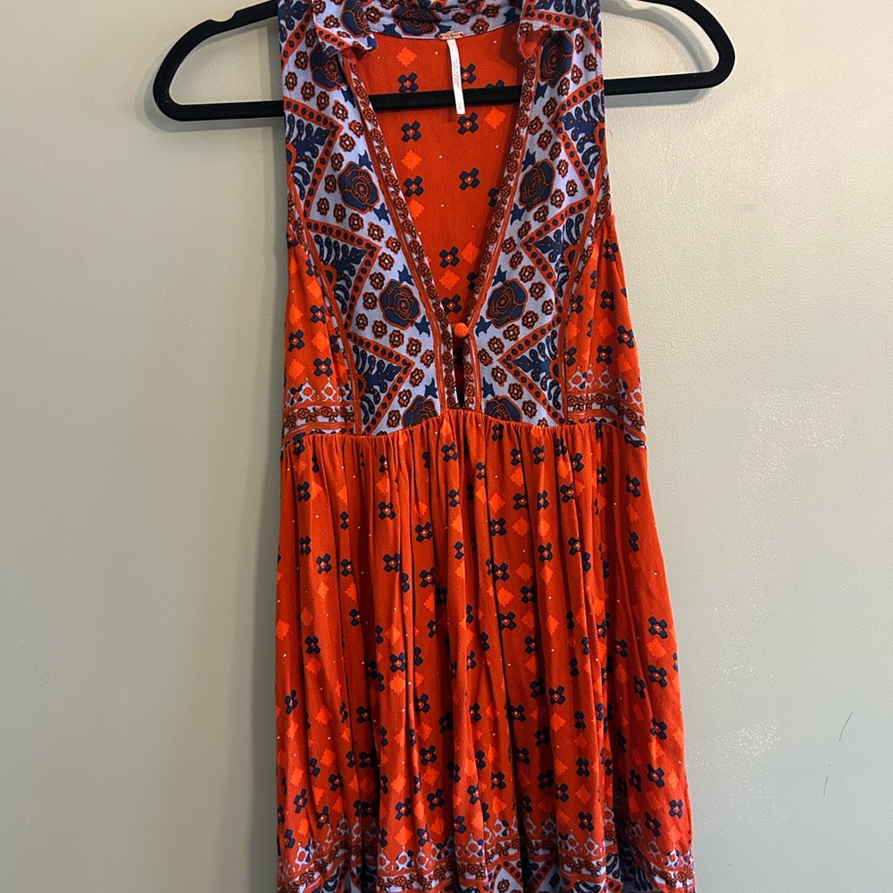 Free People Vibrant Orange and Blue Backless Dress